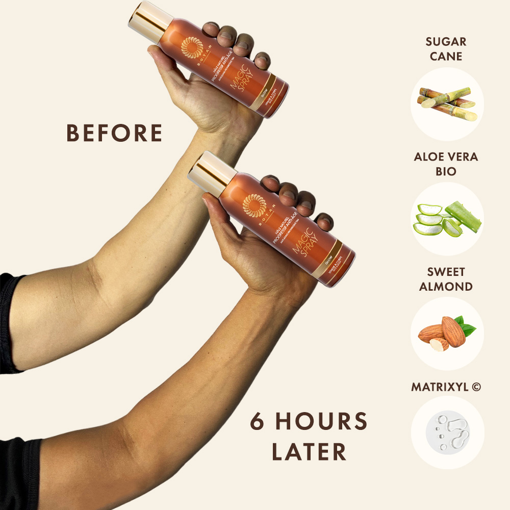 anti-aging progressive self-tanning spray before after
