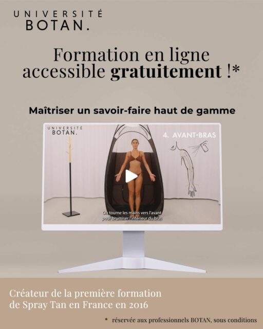 L’Université BOTAN est officiellement en ligne ! 🎓✨Parce que le Spray Tan est un formidable levier de croissance pour votre institut ou salon, nous avons conçu une plateforme e-learning simple et intuitive pour vous accompagner.Objectif ? Vous permettre de maîtriser notre savoir-faire haut de gamme à votre rythme et de booster facilement votre chiffre d'affaires.Au programme :
• Des modules vidéos courts et pas à pas.
• Des quiz pour valider vos connaissances en toute simplicité.
• Les clés pour offrir instantanément un résultat signature et uniforme.🎁 Le vrai plus ? Cette formation en ligne est 100% gratuite pour nos professionnels partenaires, sous conditions.💻 Prêt(e) à développer vos prestations ?
👉 Rendez-vous sur notre plateforme (lien en bio) !#botancosmetics #institutdebeaute #salondebeaute #formationesthetique #formationspraytan
