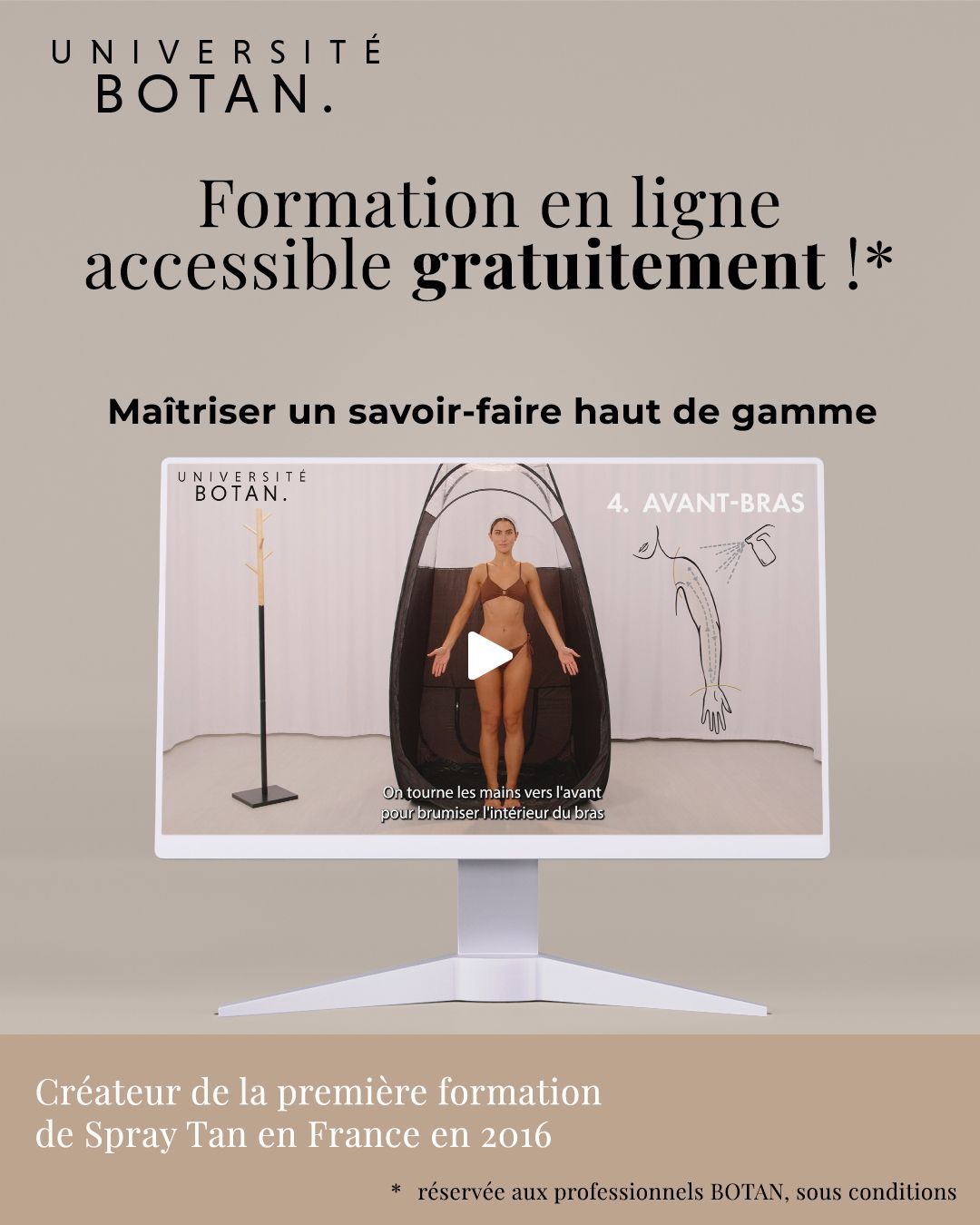 L’Université BOTAN est officiellement en ligne ! 🎓✨Parce que le Spray Tan est un formidable levier de croissance pour votre institut ou salon, nous avons conçu une plateforme e-learning simple et intuitive pour vous accompagner.Objectif ? Vous permettre de maîtriser notre savoir-faire haut de gamme à votre rythme et de booster facilement votre chiffre d'affaires.Au programme :
• Des modules vidéos courts et pas à pas.
• Des quiz pour valider vos connaissances en toute simplicité.
• Les clés pour offrir instantanément un résultat signature et uniforme.🎁 Le vrai plus ? Cette formation en ligne est 100% gratuite pour nos professionnels partenaires, sous conditions.💻 Prêt(e) à développer vos prestations ?
👉 Rendez-vous sur notre plateforme (lien en bio) !#botancosmetics #institutdebeaute #salondebeaute #formationesthetique #formationspraytan